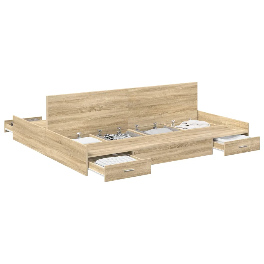 Cadre de lit avec rangement Chêne Sonoma 200 x 200 cm - 2