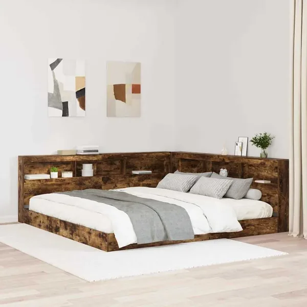Lit Bibliothèque Chêne fumé 180 x 200 cm Bois d'ingénierie
