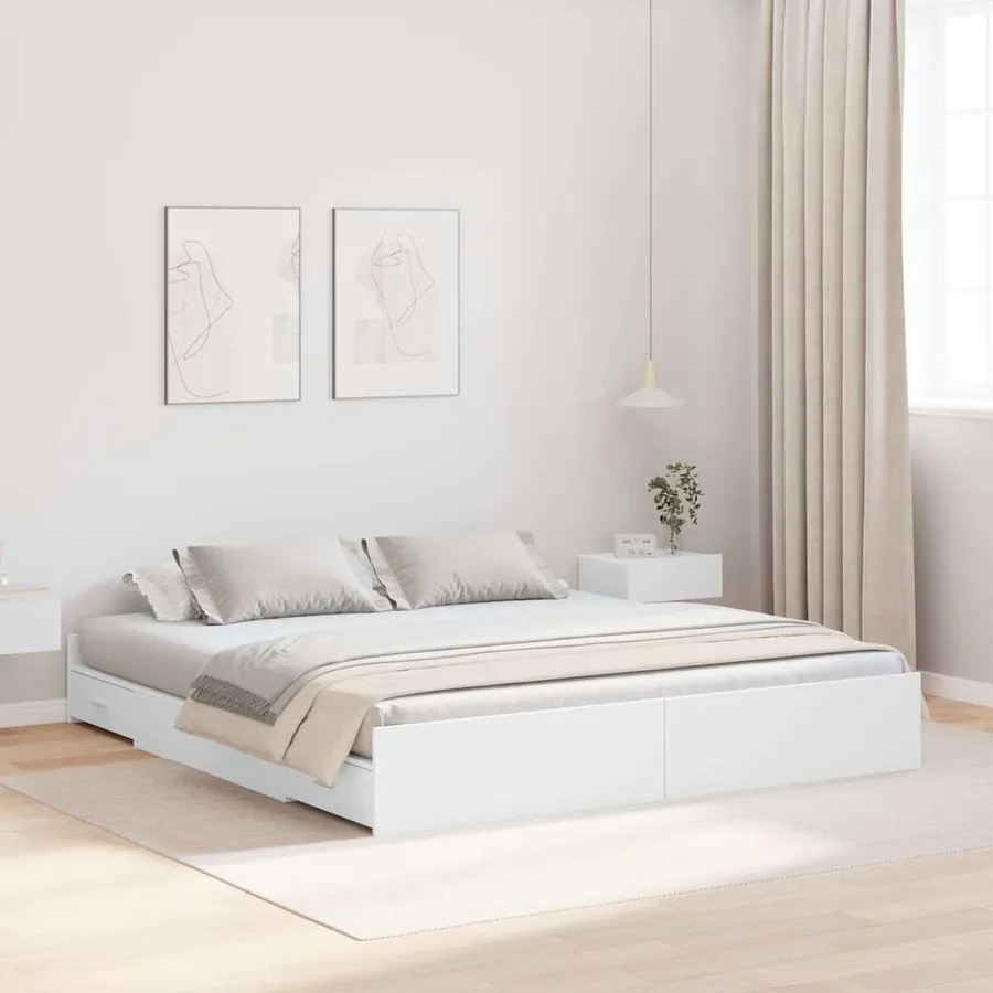 Cadre de lit avec rangement avec tête de lit Blanc 200 x 200 cm