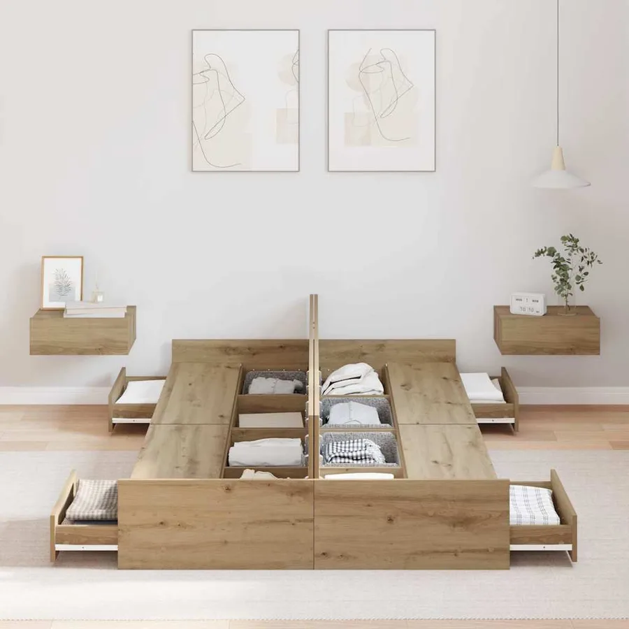 Cadre de lit avec rangement Chêne artisanal 120 x 190 cm - 3