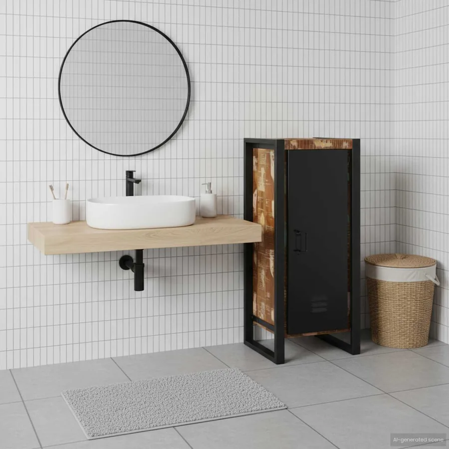Armoire de salle de bain avec porte Marron Bois Recyclé Solide