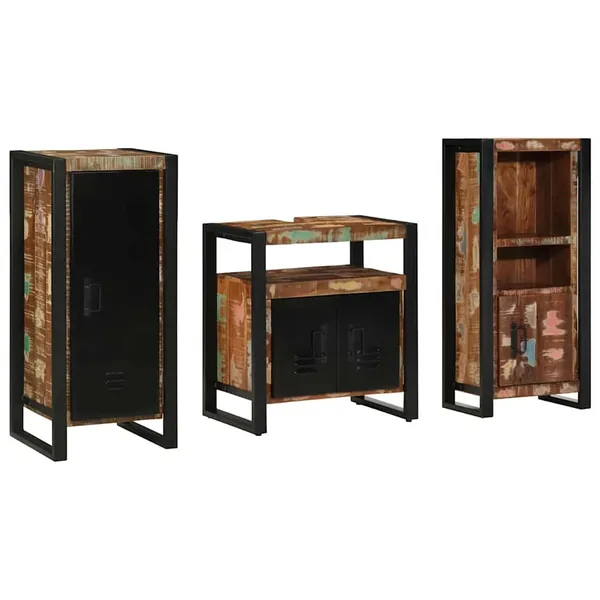 Ensemble de mobilier de salle de bain 3 pcs Bois Recyclé Solide