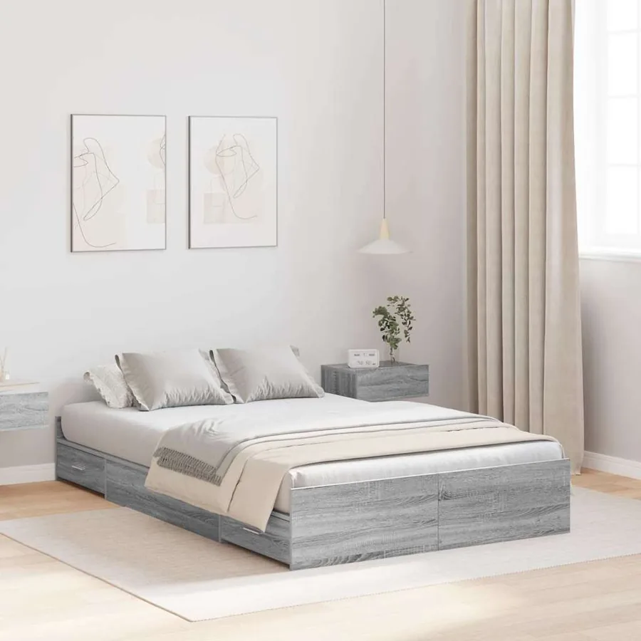 Cadre de lit avec rangement Gris Sonoma 120 x 190 cm