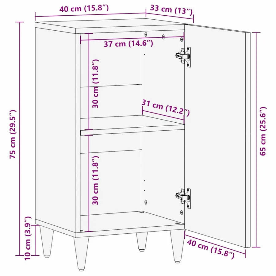 Buffet avec porte Marron 40 x 33 x 75 cm Bois de mangue massif - 12
