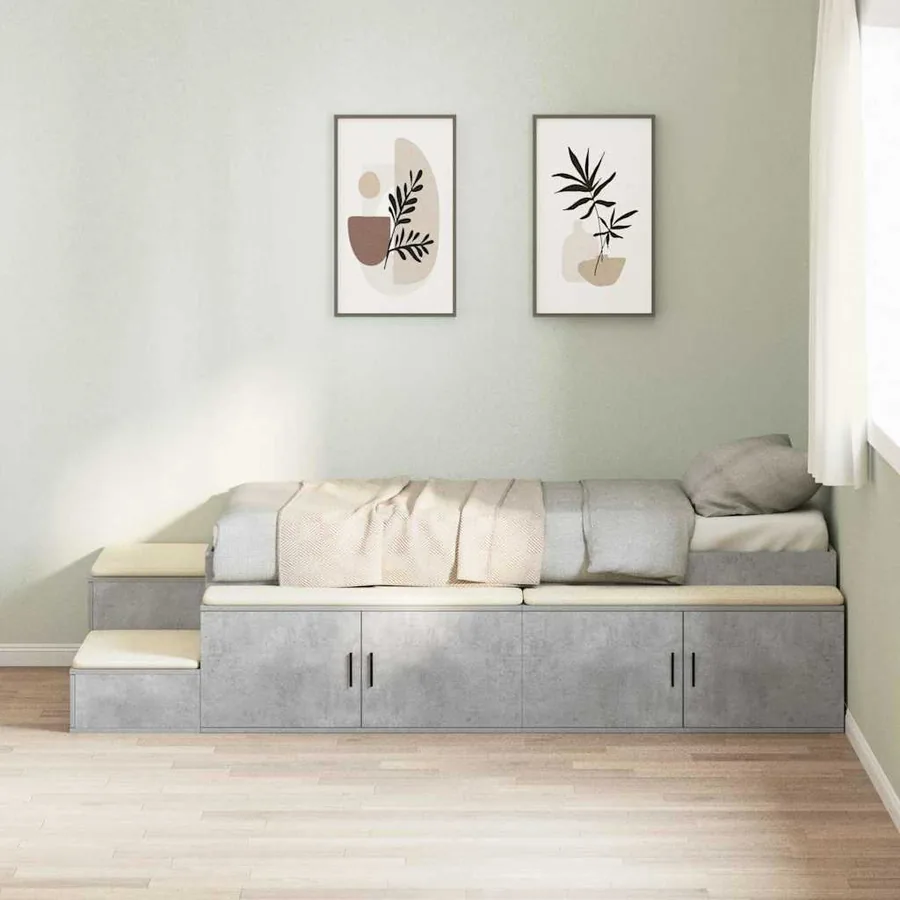 Cadre de lit avec rangement Gris béton 75 cm Bois d'ingénierie