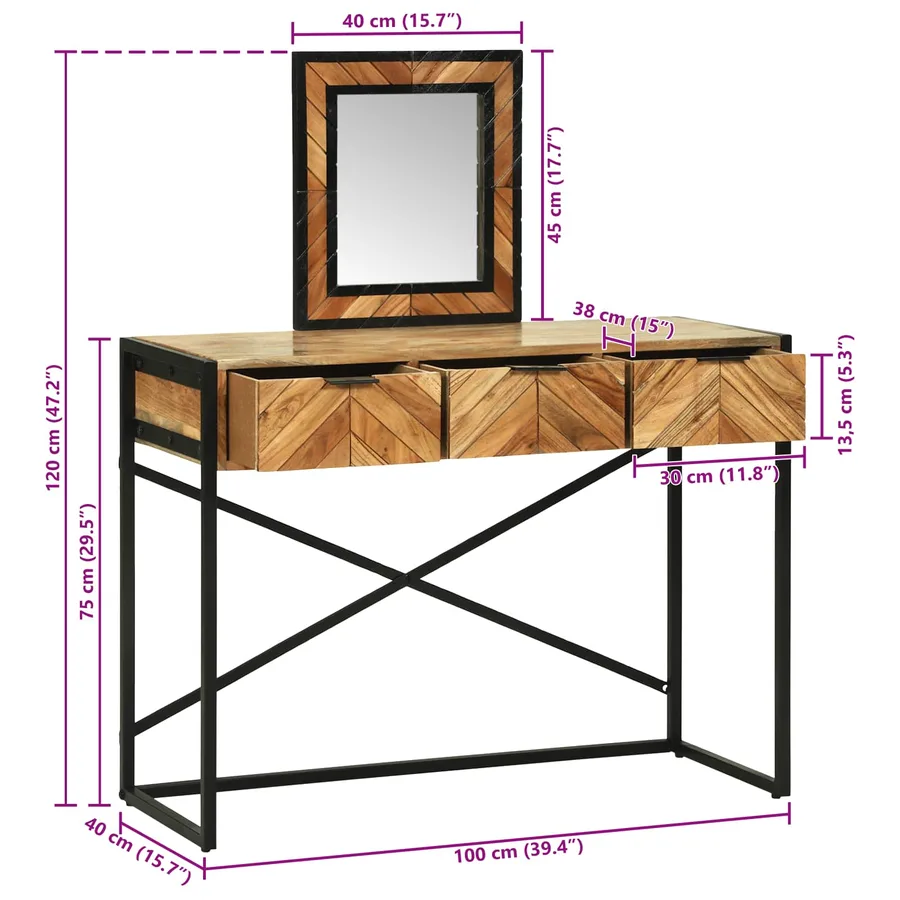 Table de Toilette Marron 100 x 40 x 120 cm Bois d'Acacia Massif - 16
