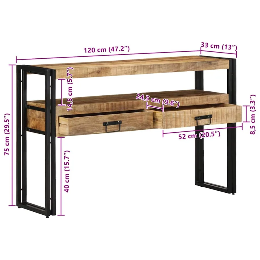 Table console Marron 120 x 33 x 75 cm Bois de mangue massif - 13
