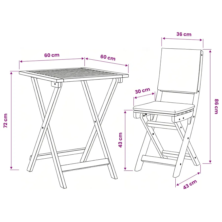 Ensemble bistrot 3 pcs Huile Naturelle Bois d'Acacia Massif - 12