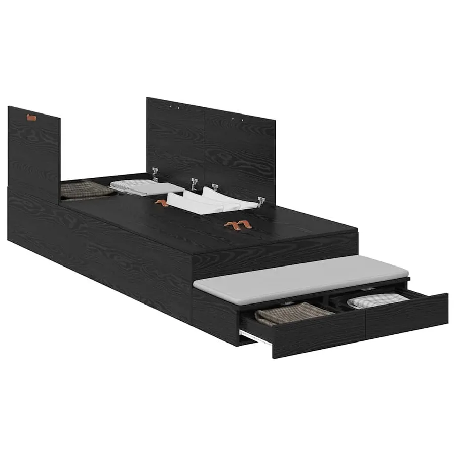 Cadre de lit avec rangement Chêne noir 100 cm Bois d'ingénierie - 3