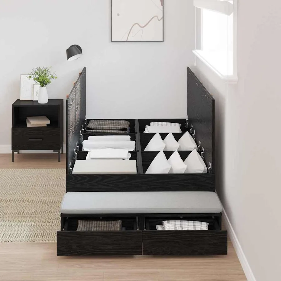 Cadre de lit avec rangement Chêne noir 100 cm Bois d'ingénierie - 4