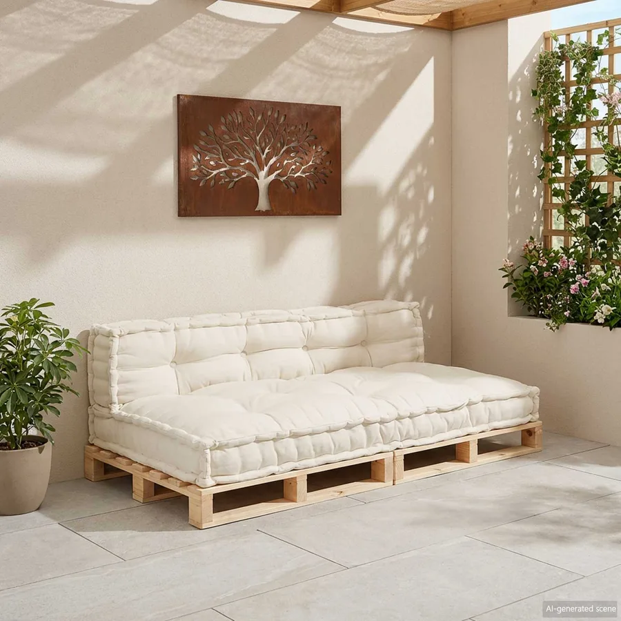 Coussin de canapé sur palette 2 pcs Crème 120 x 80 x 38 cm - 3