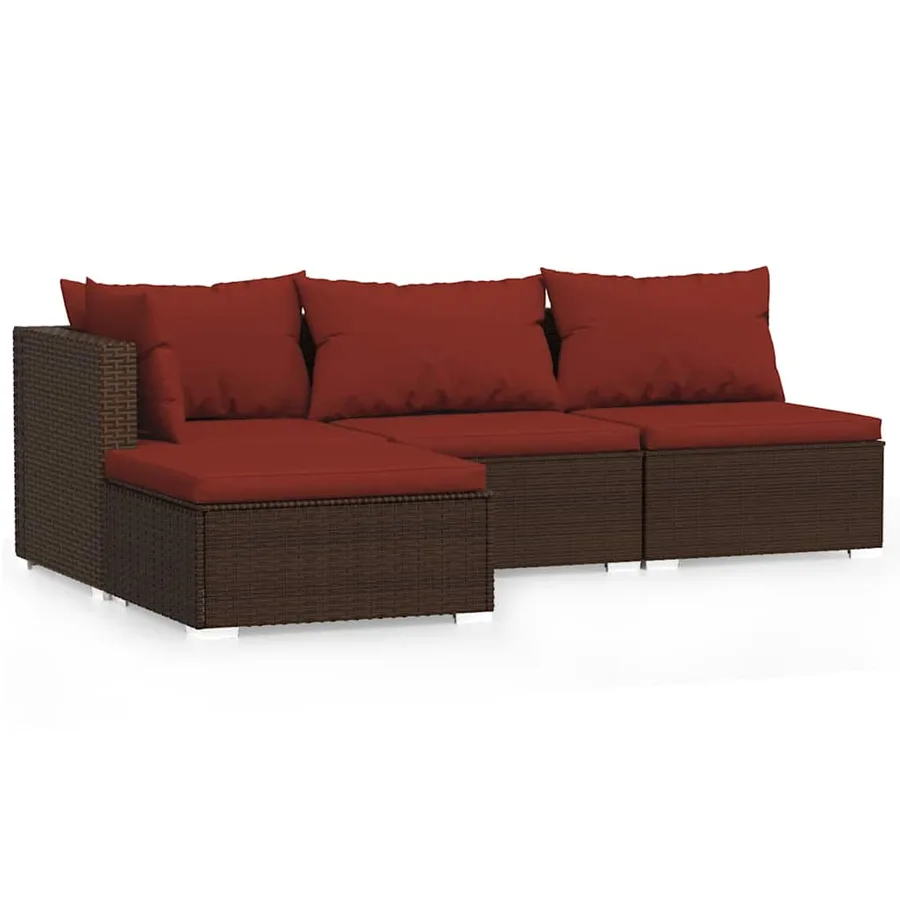 Salon de jardin 4 pcs avec coussins Marron Résine tressée - 2