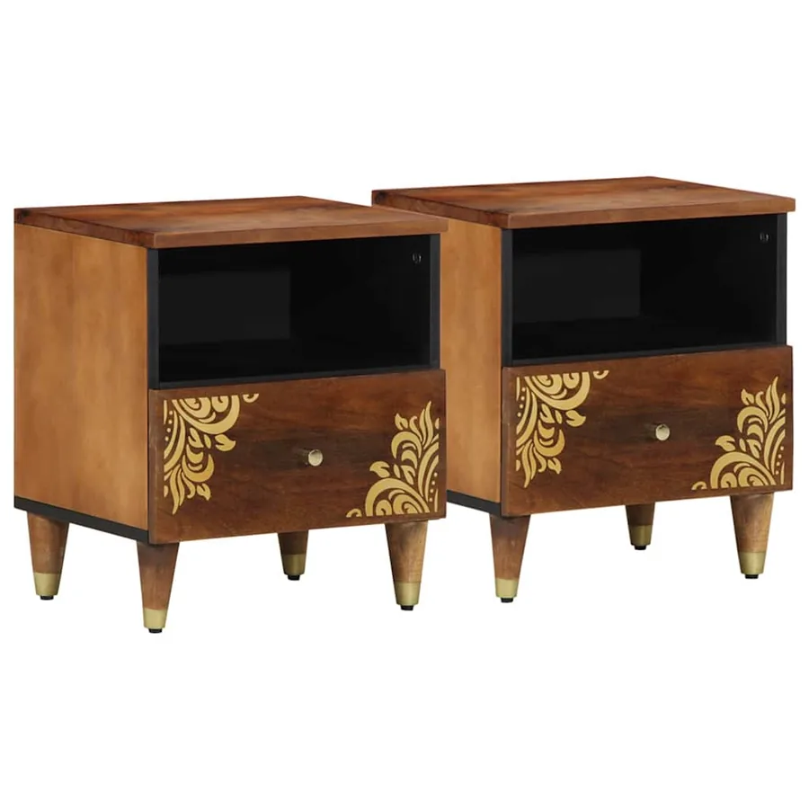 Cabinet de chevet avec tiroir 2 pcs Marron miel 40 x 33 x 46 cm