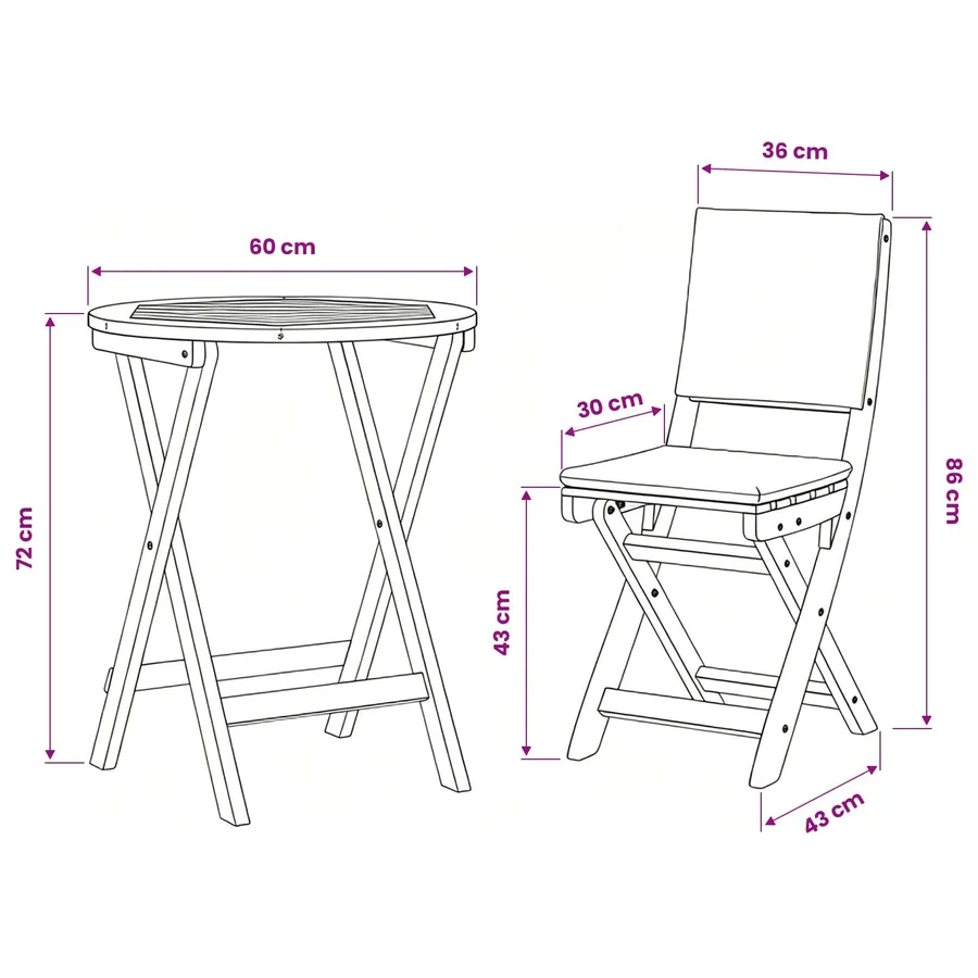 Ensemble bistrot 3 pcs Huile Naturelle Bois d'Acacia Massif - 12