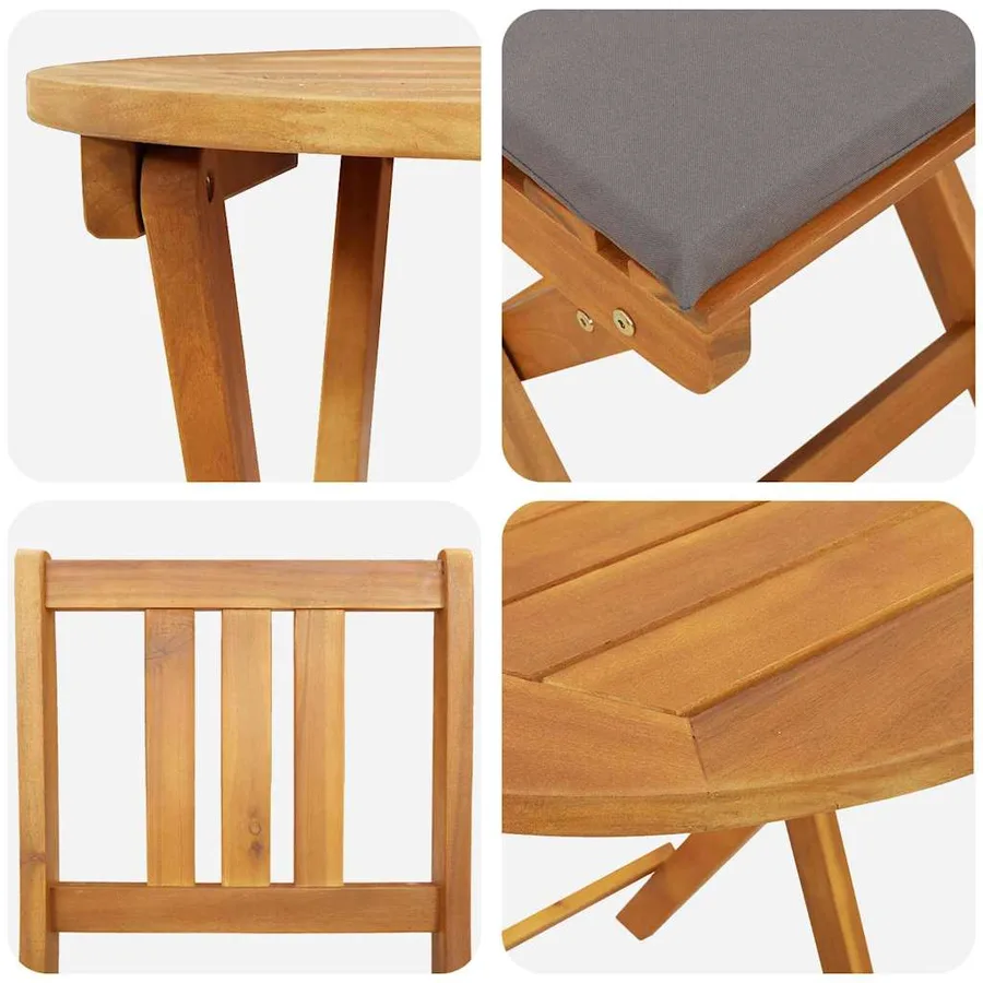 Ensemble bistrot 3 pcs Huile Naturelle Bois d'Acacia Massif - 9