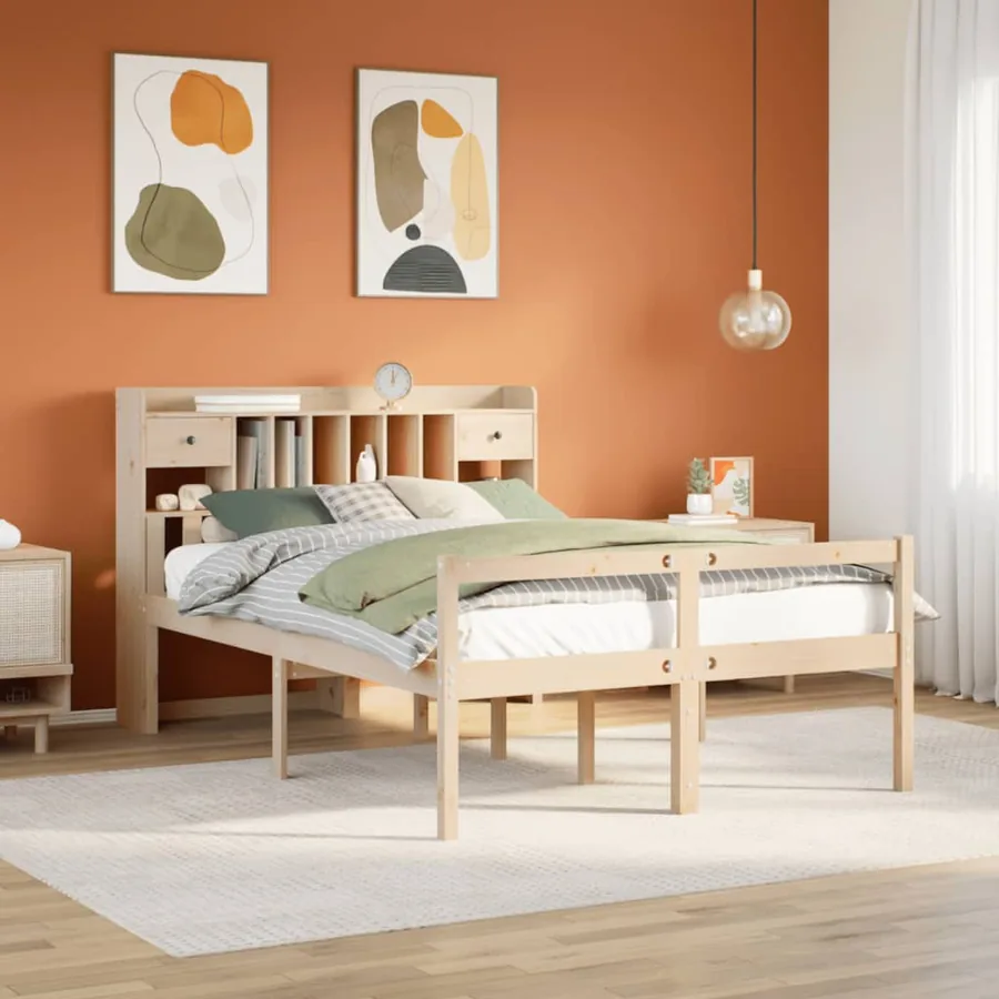 Lit bibliothèque sans matelas 140x190 cm bois de pin massif