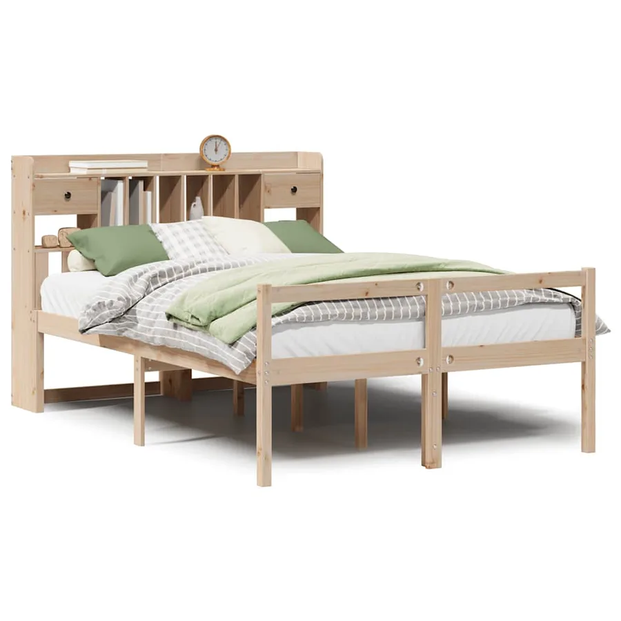 Lit bibliothèque sans matelas 140x190 cm bois de pin massif - 2