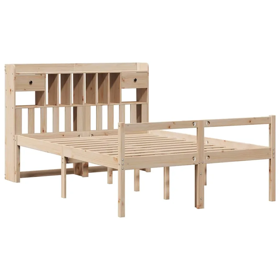 Lit bibliothèque sans matelas 140x190 cm bois de pin massif - 3