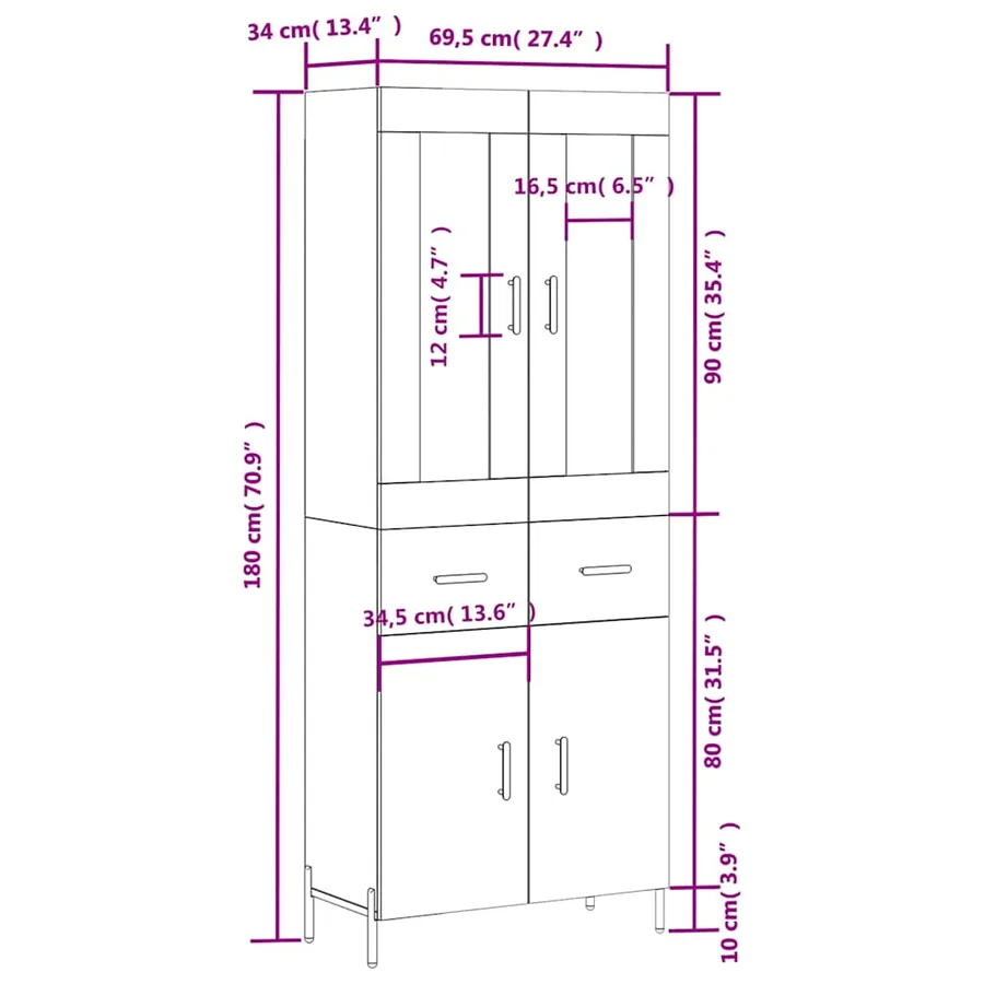 Buffet haut Gris béton 69,5x34x180 cm Bois d'ingénierie - 14