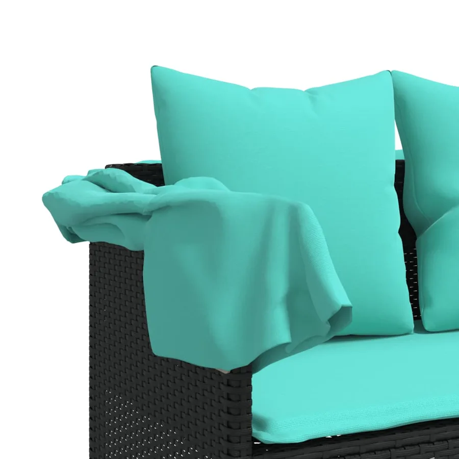 Chaise longue avec auvent et coussins noir résine tressée - 10