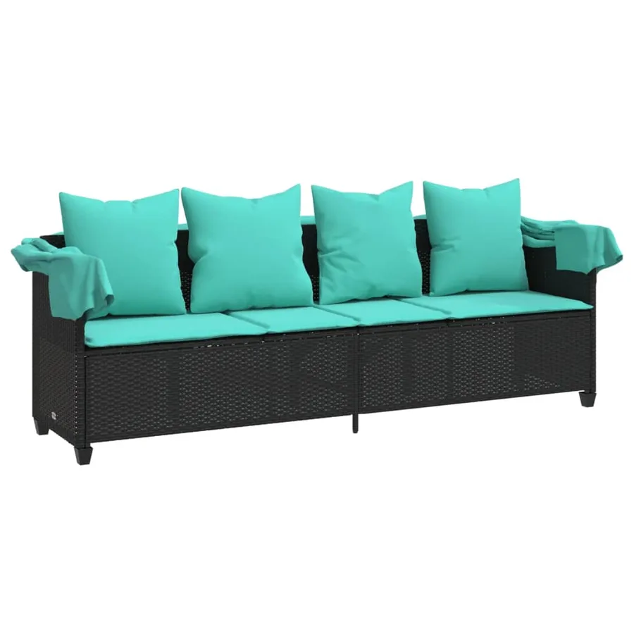 Chaise longue avec auvent et coussins noir résine tressée - 4