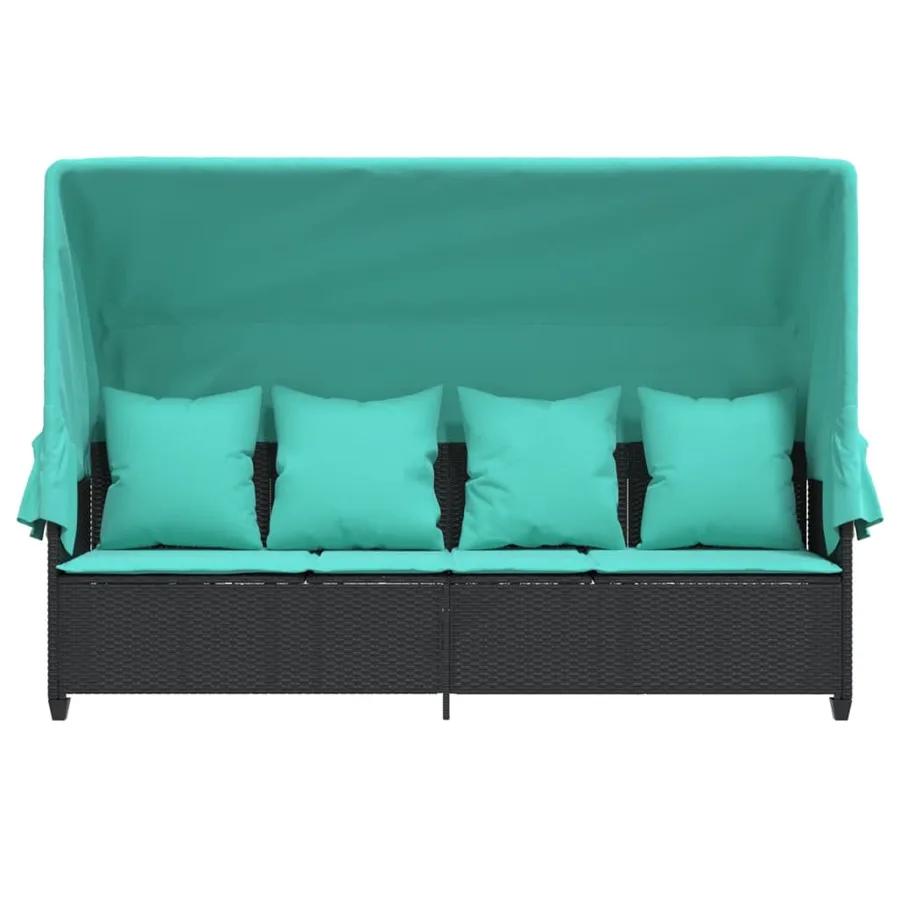 Chaise longue avec auvent et coussins noir résine tressée - 6