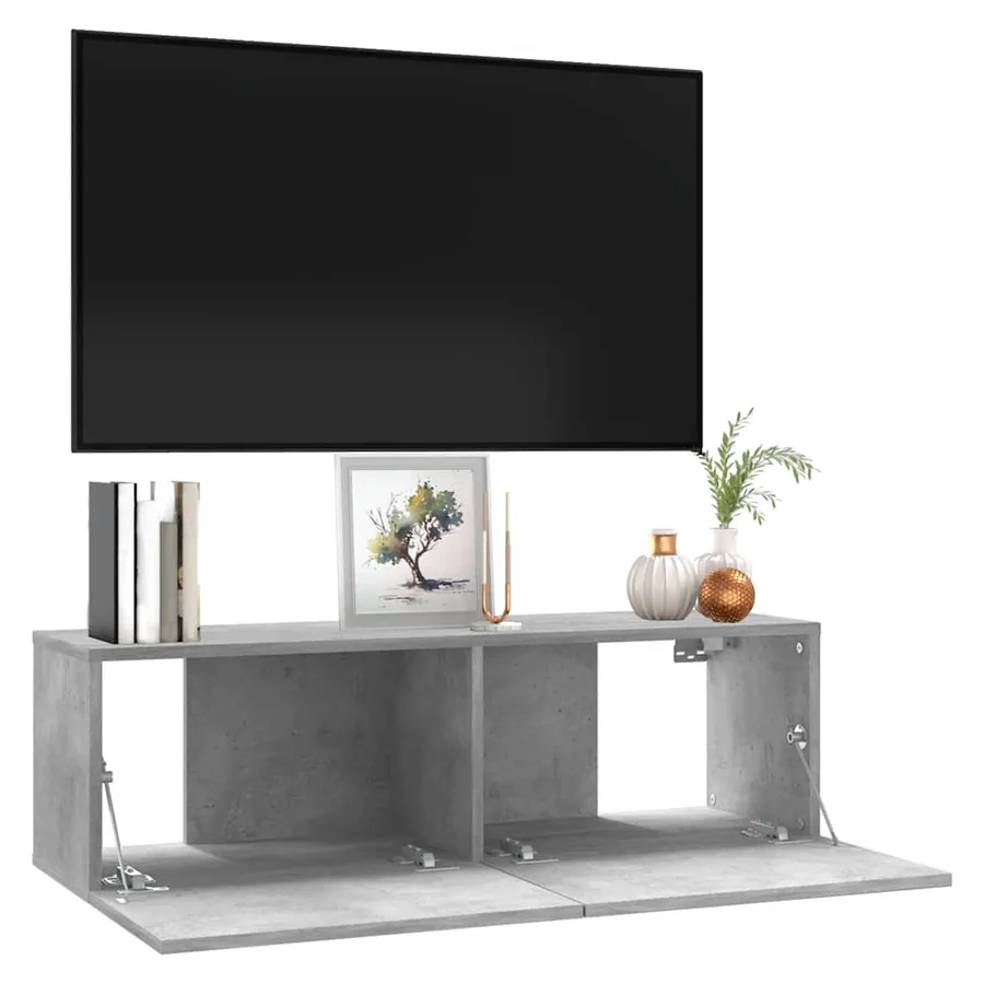 Meuble TV Gris béton 100x30x30 cm Bois d’ingénierie - 4