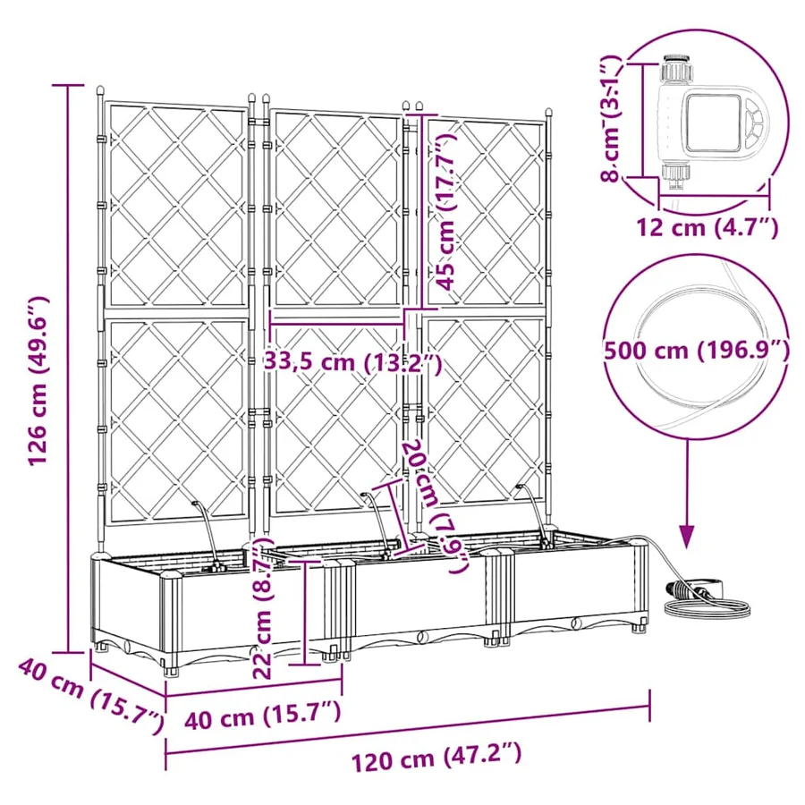 Cache-pot de jardin 3 pc Blanc 120 x 40 x 126 cm PP - 9