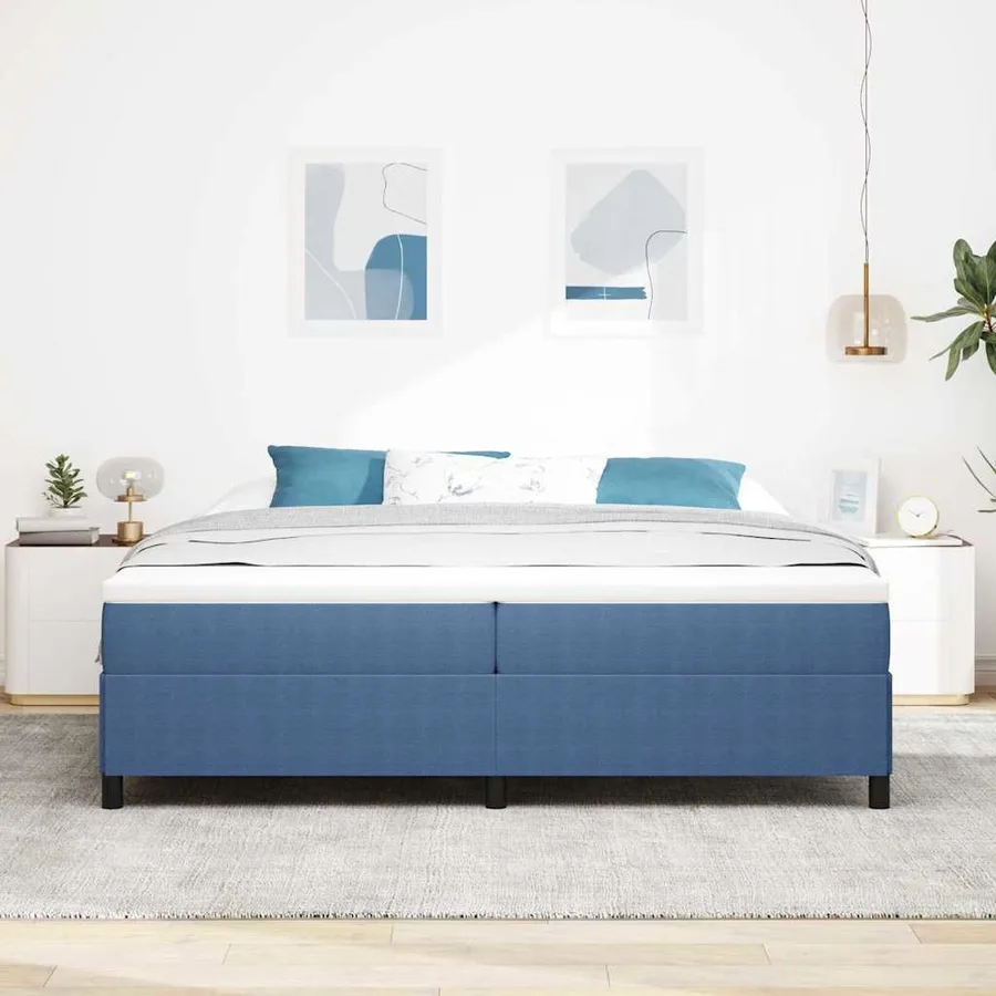 Lit à ressorts Bleu 200 x 200 cm Tissu en velours côtelé - 3