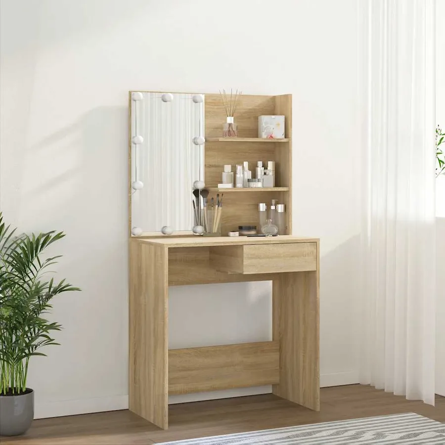 Coiffeuse avec LED chêne sonoma 74,5x40x141cm bois d'ingénierie - 5