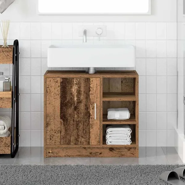 Cabinet de salle de bain avec porte Bois Ancien 63 x 29 x 55 cm