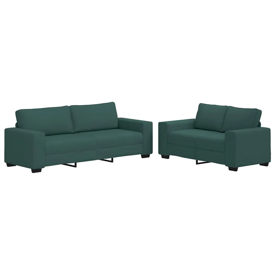 Ensemble de canapé 2 pcs avec coussins en tissu vert foncé - 2