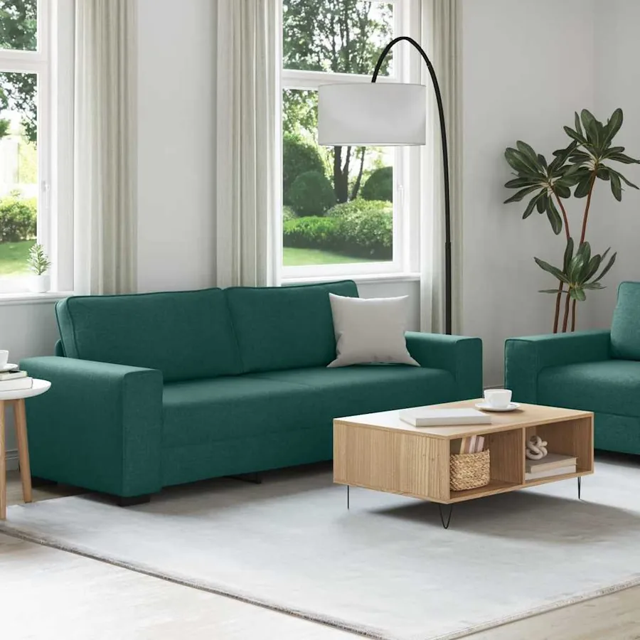 Ensemble de canapé 2 pcs avec coussins en tissu vert foncé - 3