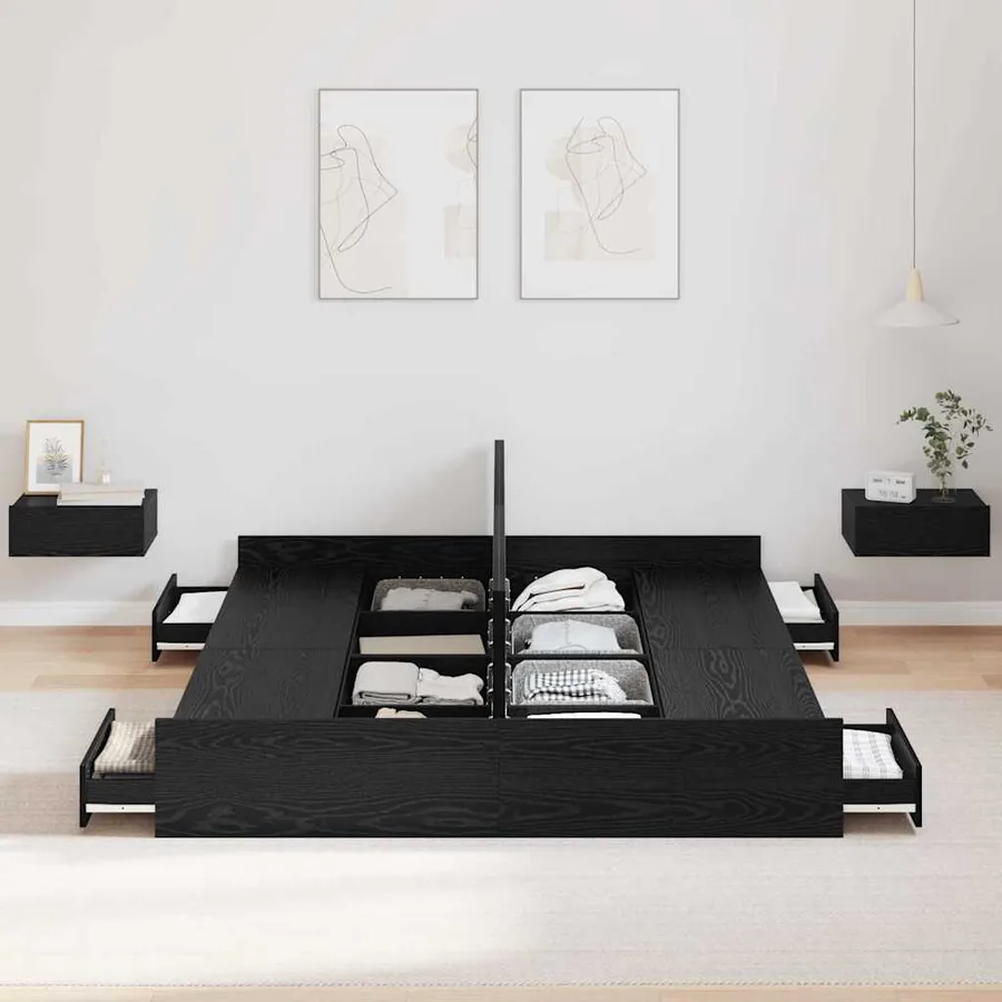 Cadre de lit avec rangement avec tiroir Chêne noir 135 x 190 cm - 3