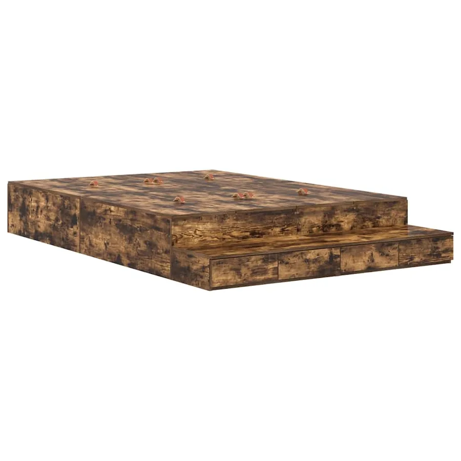 Cadre de lit avec rangement Chêne fumé 135 cm Bois d'ingénierie - 2