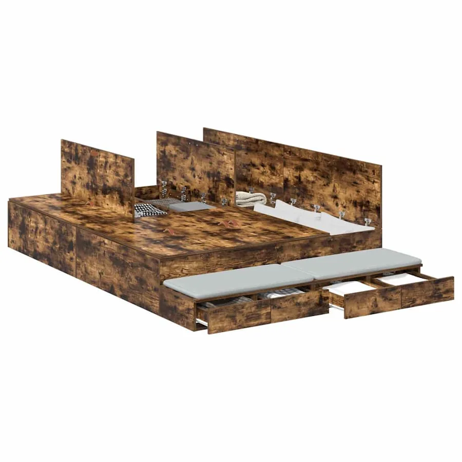 Cadre de lit avec rangement Chêne fumé 135 cm Bois d'ingénierie - 3