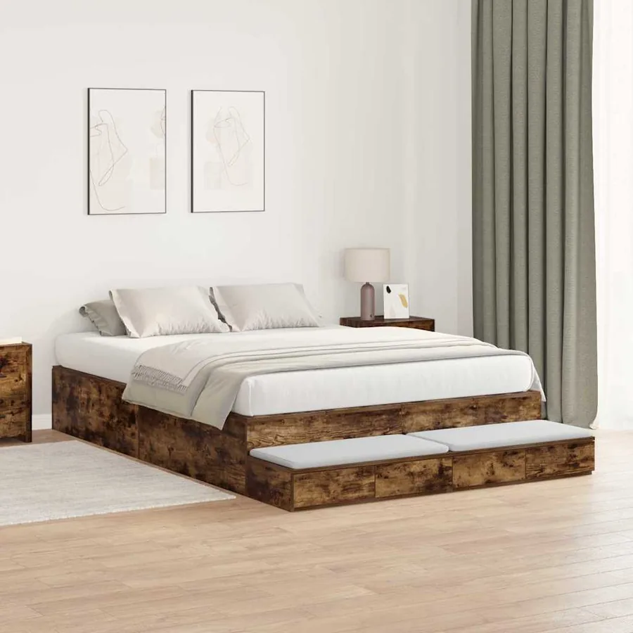 Cadre de lit avec rangement Chêne fumé 135 cm Bois d'ingénierie - 5