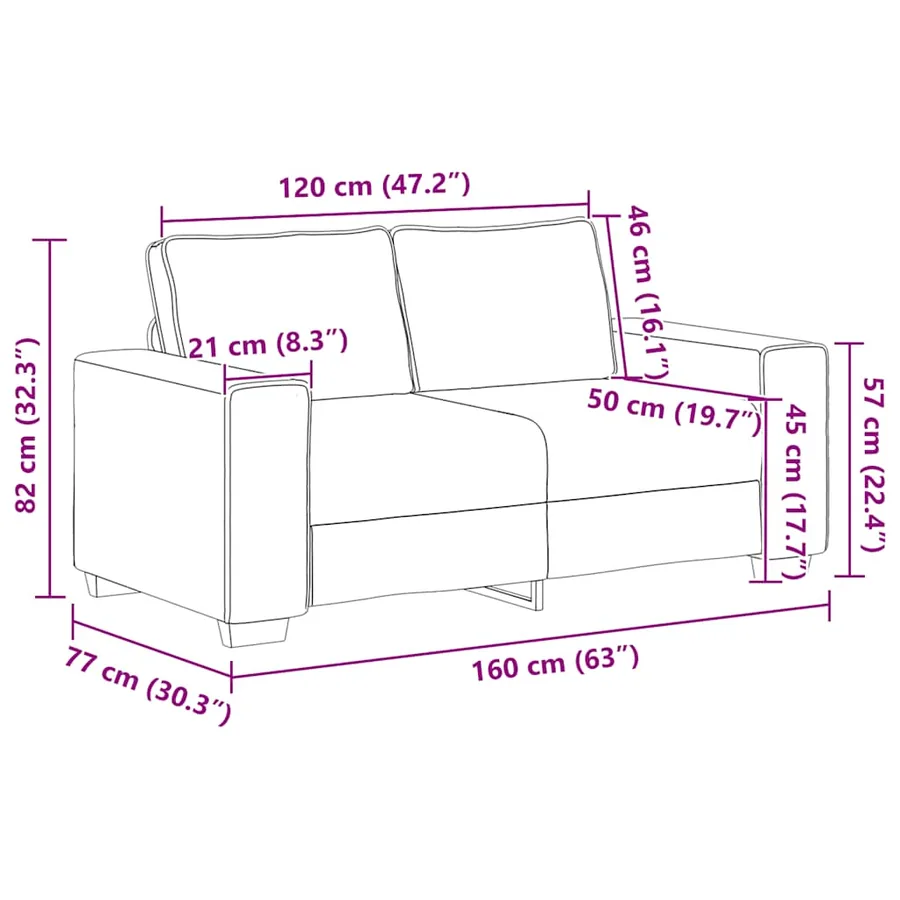 Ensemble de canapé 2 pcs avec coussins en tissu rouge bordeaux - 10