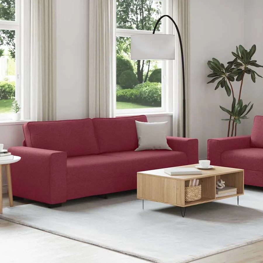 Ensemble de canapé 2 pcs avec coussins en tissu rouge bordeaux - 3