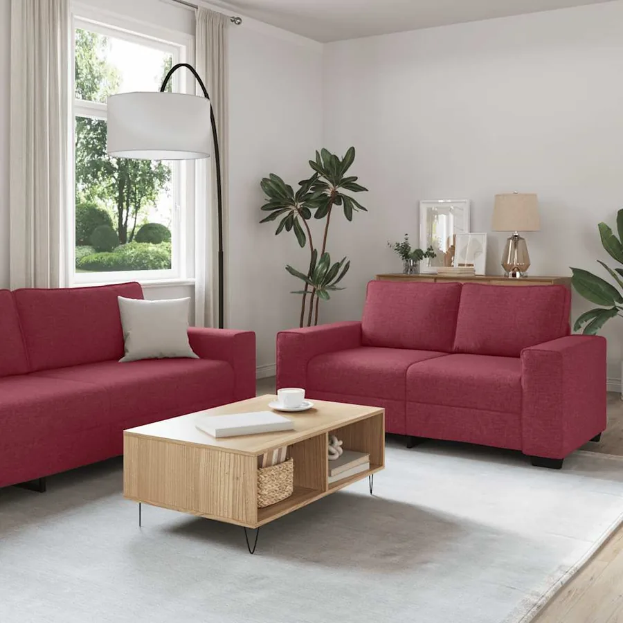 Ensemble de canapé 3 pcs avec coussins en tissu rouge bordeaux