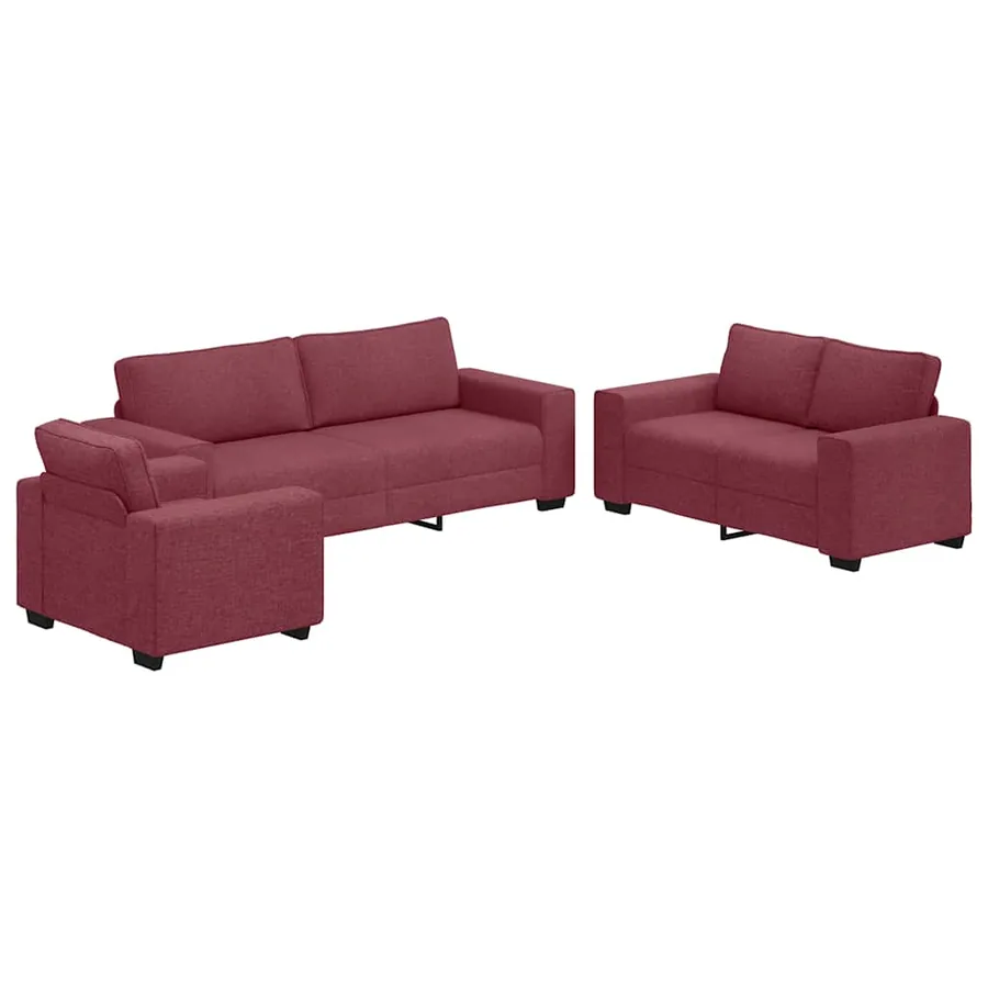 Ensemble de canapé 3 pcs avec coussins en tissu rouge bordeaux - 2