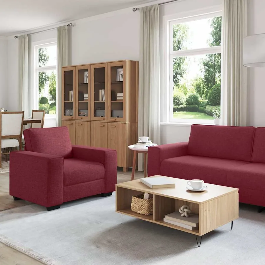 Ensemble de canapé 3 pcs avec coussins en tissu rouge bordeaux - 3