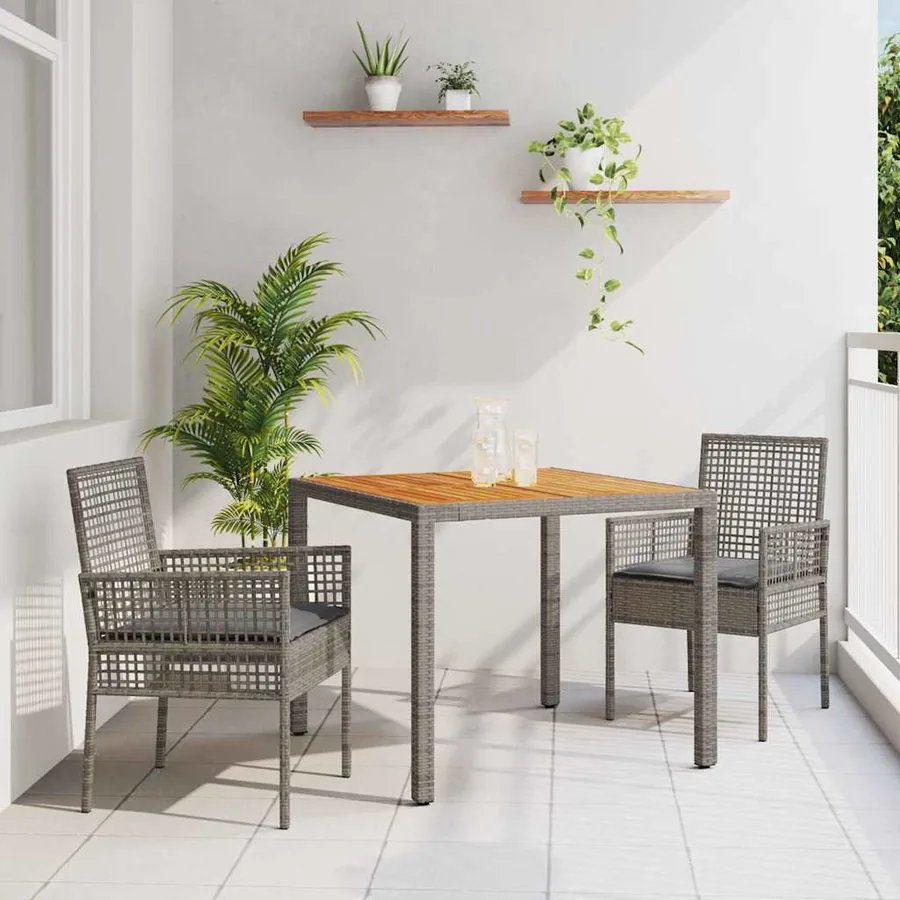 Ensemble de salle à manger pour jardin 3 pcs Gris polyrotin