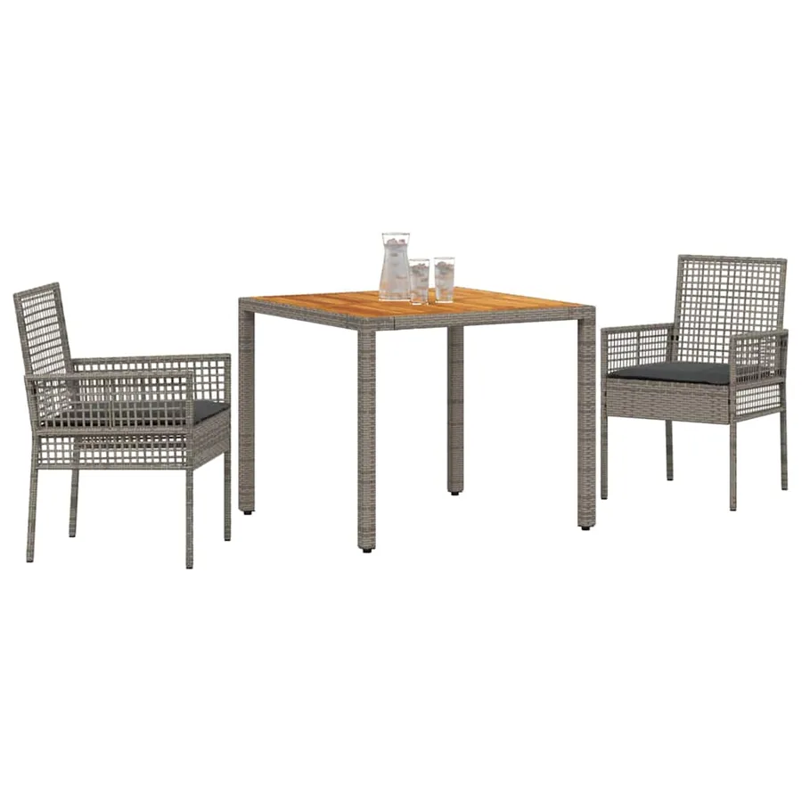 Ensemble de salle à manger pour jardin 3 pcs Gris polyrotin - 3