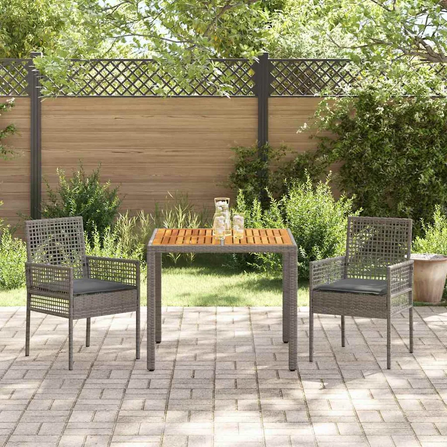 Ensemble de salle à manger pour jardin 3 pcs Gris polyrotin - 4