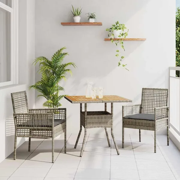 Ensemble de salle à manger pour jardin 3 pcs Gris polyrotin
