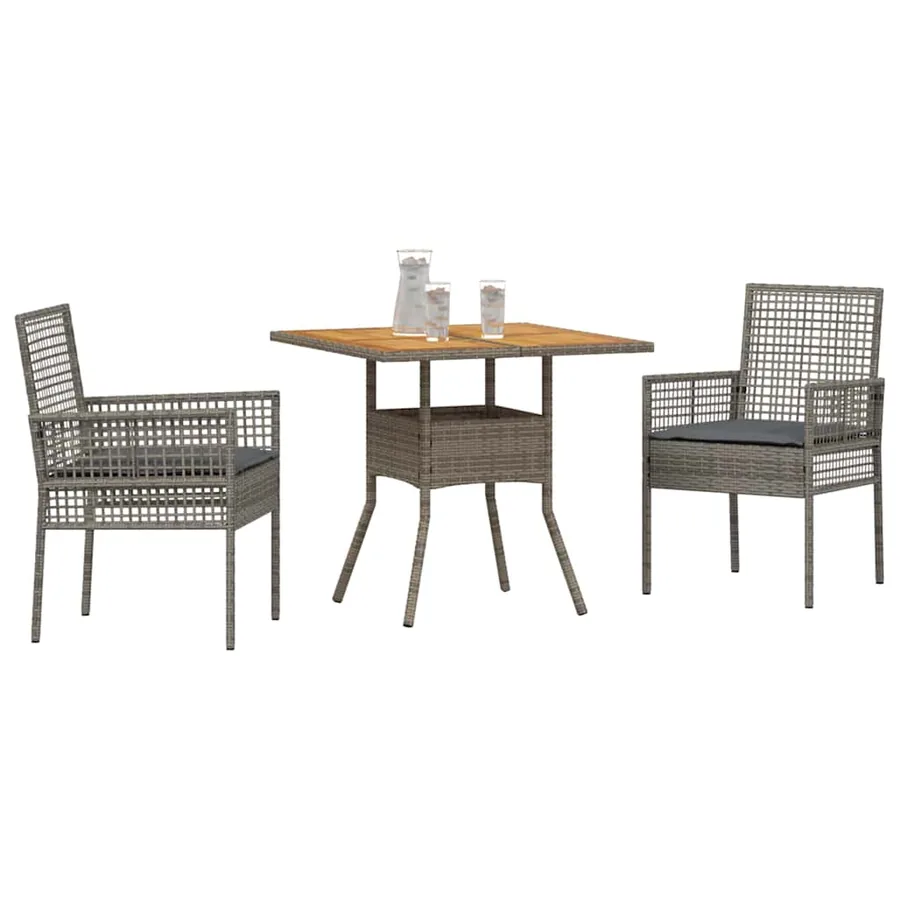 Ensemble de salle à manger pour jardin 3 pcs Gris polyrotin - 3