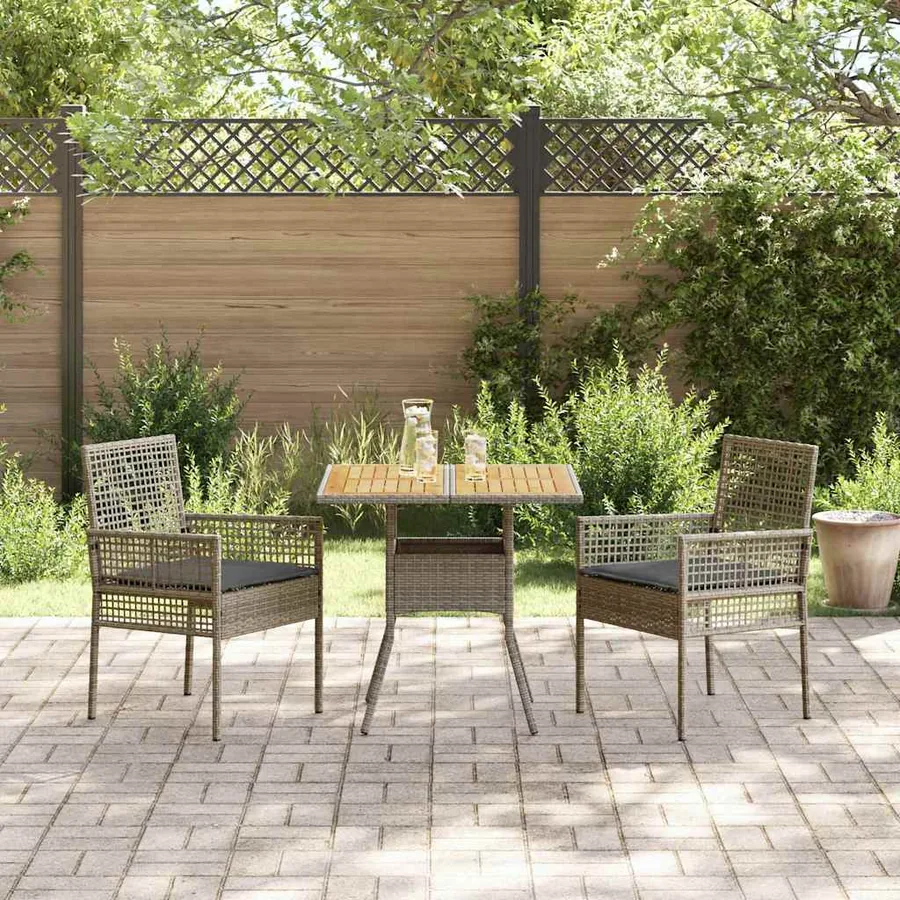 Ensemble de salle à manger pour jardin 3 pcs Gris polyrotin - 4