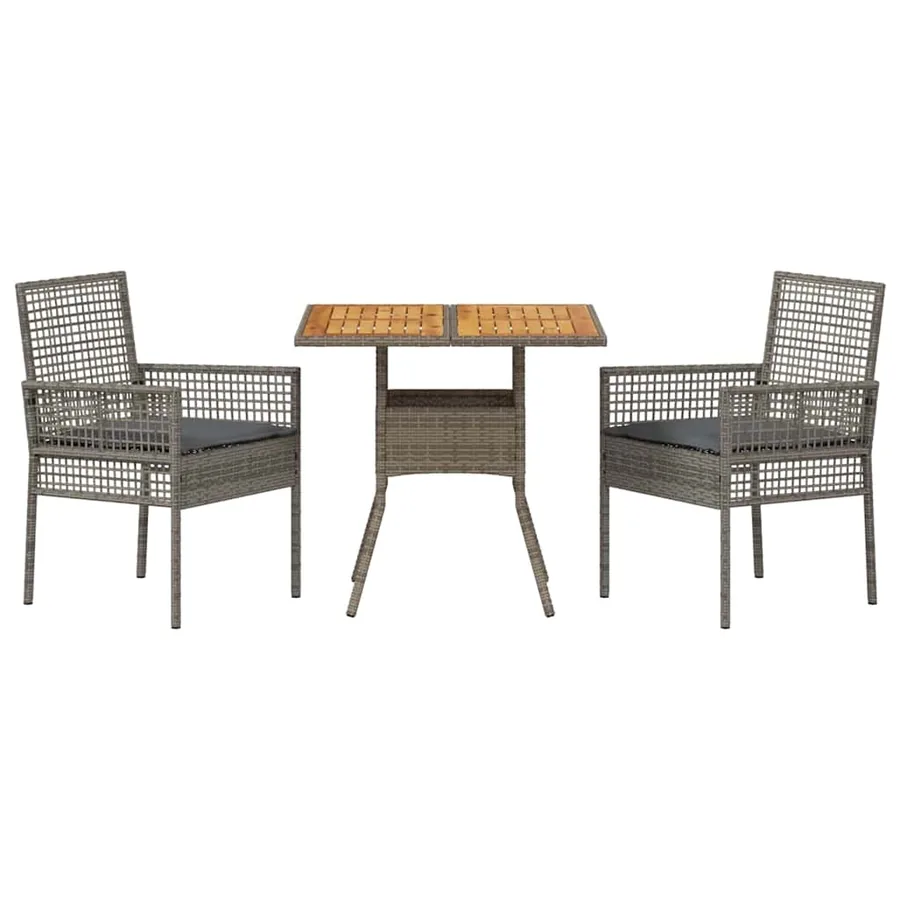 Ensemble de salle à manger pour jardin 3 pcs Gris polyrotin - 7