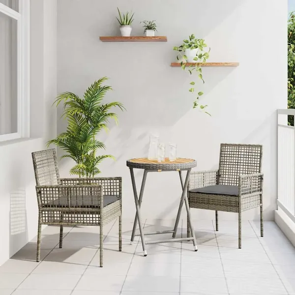 Ensemble bistro de jardin 3 pcs Gris polyrotin